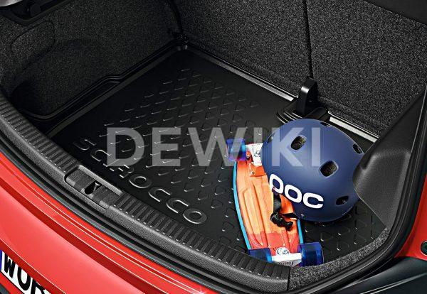 Коврик в багажник Volkswagen Scirocco, с надписью, для автомобилей с базовым полом багажника