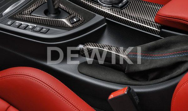 Ручка рычага стояночного тормоза из карбона и чехол из алькантары BMW M Performance M3 и M4, F-кузов