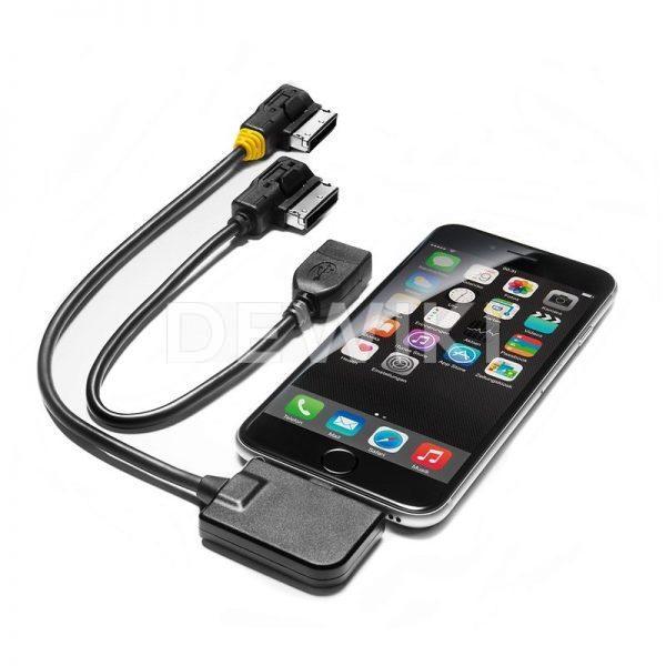 Комплект переходных проводов для интерфейса музыкальным интерфейсом Audi, для устройств Apple с разъемом Lightning и USB, желтая втулка Комплект переходных проводов для интерфейса музыкальным интерфейсом Audi, для устройств Apple с разъемом Lightning и USB, желтая втулка