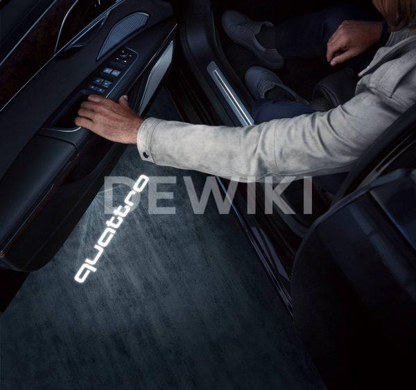 Светодиодная подсветка порогов, надпись quattro Audi LED, широкий разъем