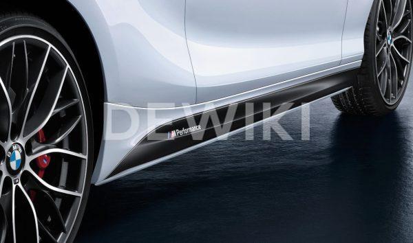 Боковые облицовки порогов слева BMW M Performance черного матового цвета F20 1 серия