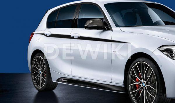 Боковые облицовки порогов слева BMW M Performance черного матового цвета F20 1 серия