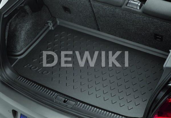 Коврик в багажник Volkswagen Polo 5, с надписью,  для автомобилей с высоким полом багажника