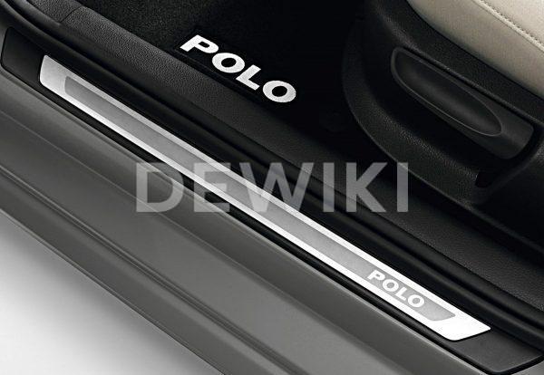 Накладки на пороги Volkswagen Polo 5, 2-дверных с надписью Polo Накладки на пороги Volkswagen Polo 5, 2-дверных с надписью Polo