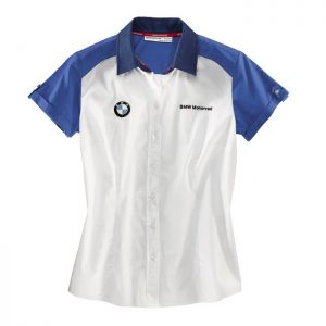Женская рубашка с коротким рукавом BMW Motorrad Logo, White/Blue Женская рубашка с коротким рукавом BMW Motorrad Logo, White/Blue