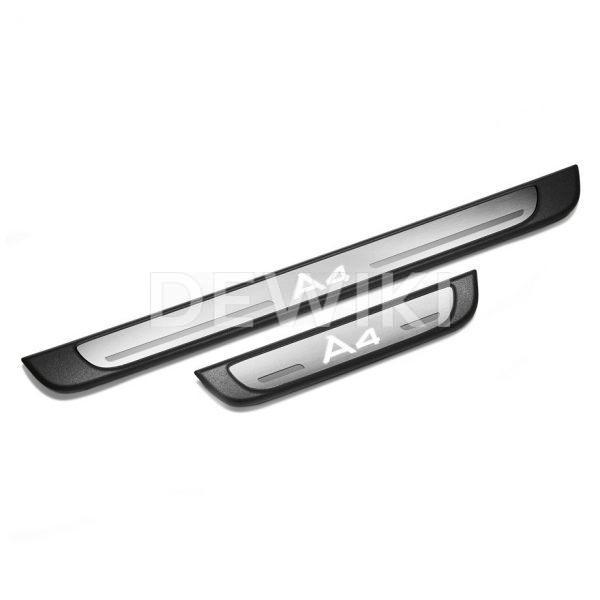 Молдинги порогов c подсветкой Audi А4 (8K) с логотипом А4 Молдинги порогов c подсветкой Audi А4 (8K) с логотипом А4