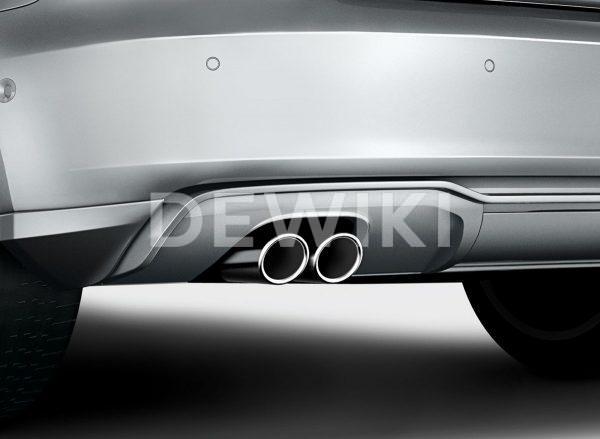 Спортивные насадки на выхлопную трубу Audi A3 (8V), для автомобилей с левой двойной выхлопной трубой, серебристо-хромированные Спортивные насадки на выхлопную трубу Audi A3 (8V), для автомобилей с левой двойной выхлопной трубой, серебристо-хромированные