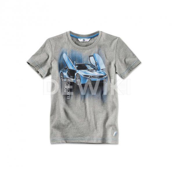 Детская футболка BMW i с принтом i8, Grey Melange Детская футболка BMW i с принтом i8, Grey Melange