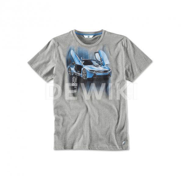 Мужская футболка BMW i с принтом i8, Grey Melange Мужская футболка BMW i с принтом i8, Grey Melange