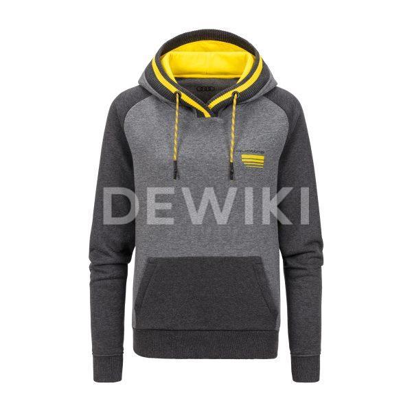 Женская толстовка Audi quattro, серая/желтая Женская толстовка Audi quattro, серая/желтая